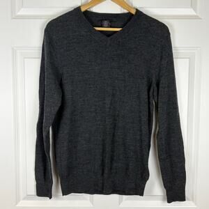 Tahari Gray V Neck Wool Sweater Long Sleeve Men's Luxury Preppy Men's Small
